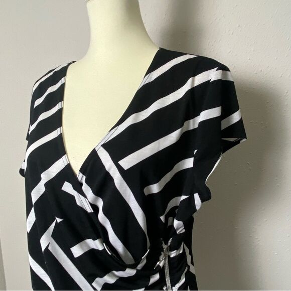Vintage Joseph Ribkoff Black White Striped Faux Wrap VNeck Blouse Womens Size 18 - Picture 10 of 15